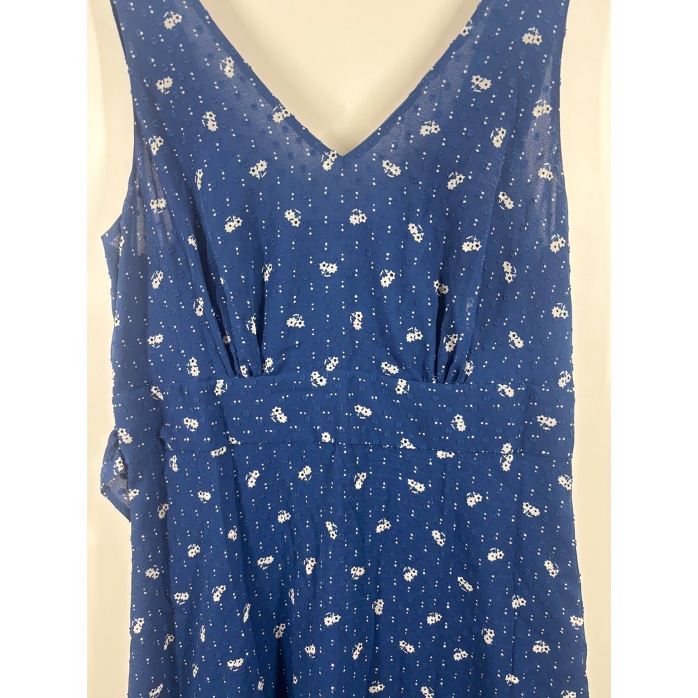 & Other Stories Paris Atelier Blue Floral Clip Dot Midi Dress V-Neck Size 10 - Picture 3 of 5